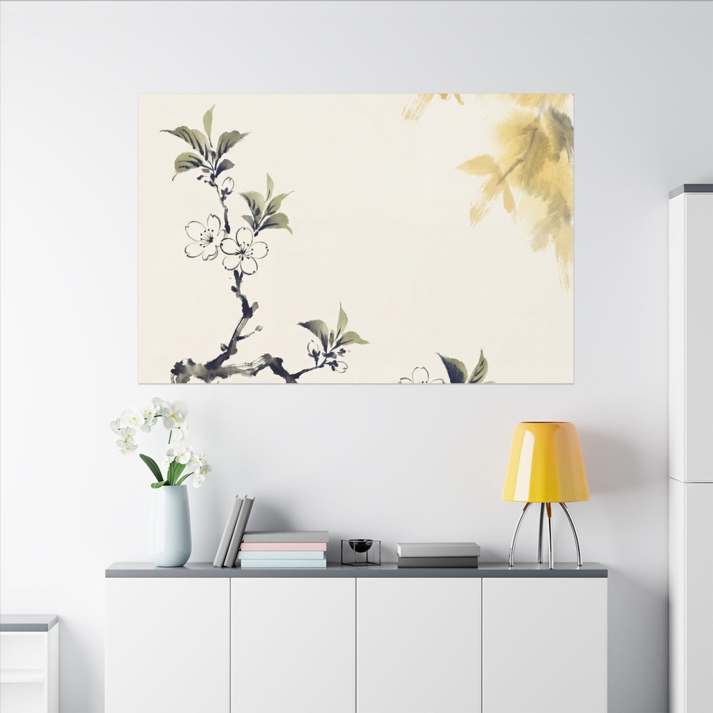 Kanso Cherry Blossom Canvas Art - Zen Sumi E