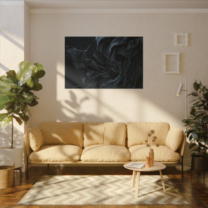 Dark Japandi Silk Drape in Moonlight | Moody Minimal Canvas Art