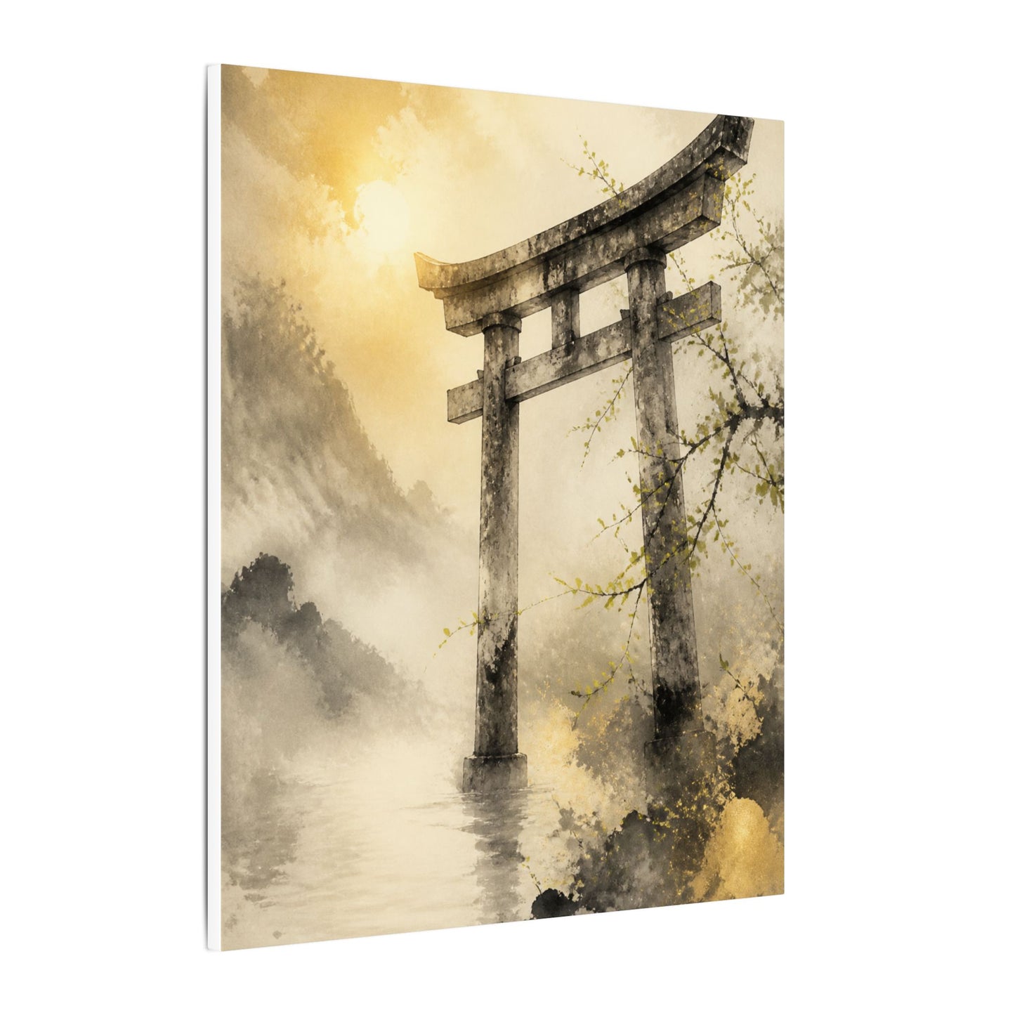 Spring Torii Gate Sumi E Canvas Art | Tranquil Decor