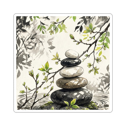 Mono No Aware River Stones Sticker - Japandi Japanese Pattern