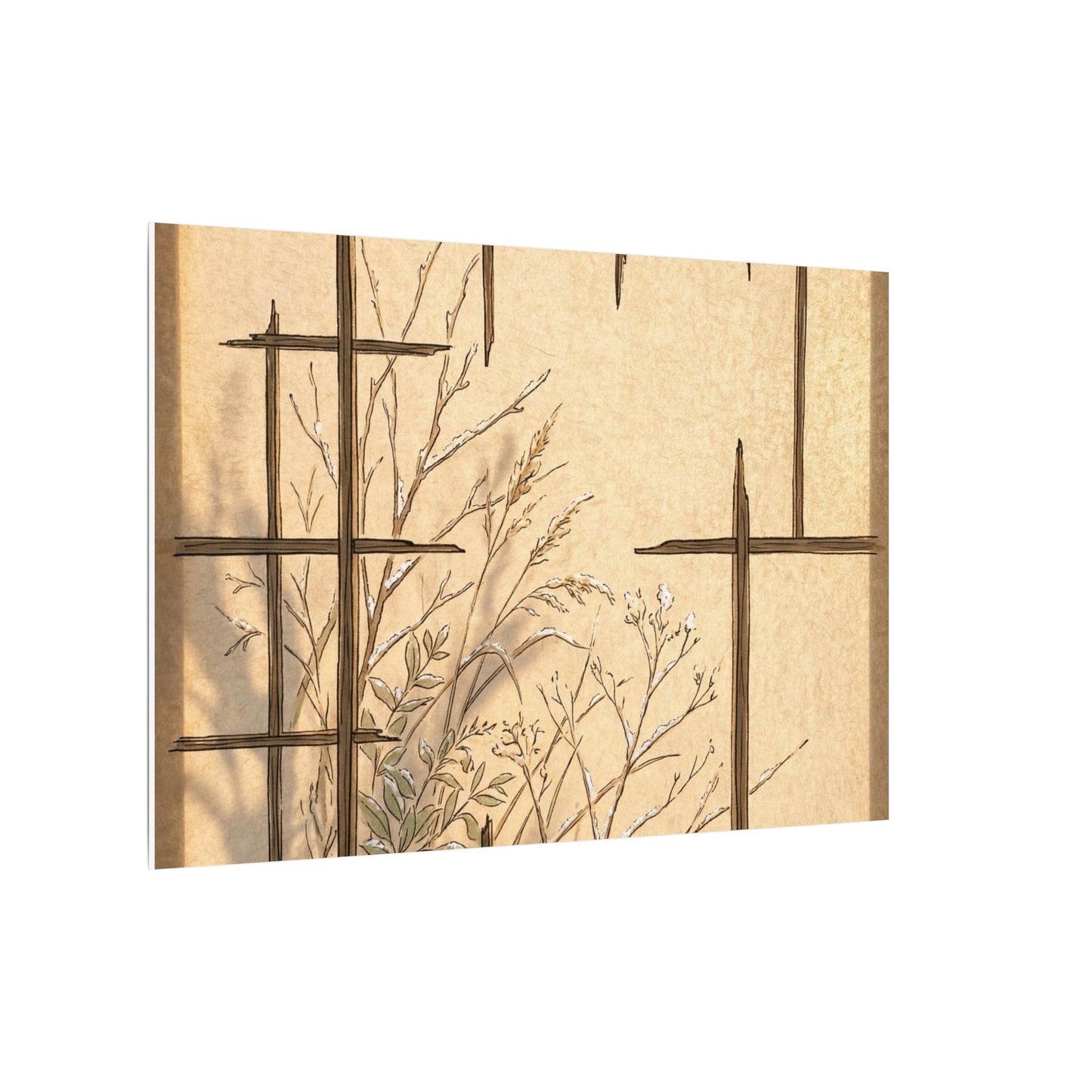 Shoji Screen Canvas Art | Winter Japandi Minimal Line Art