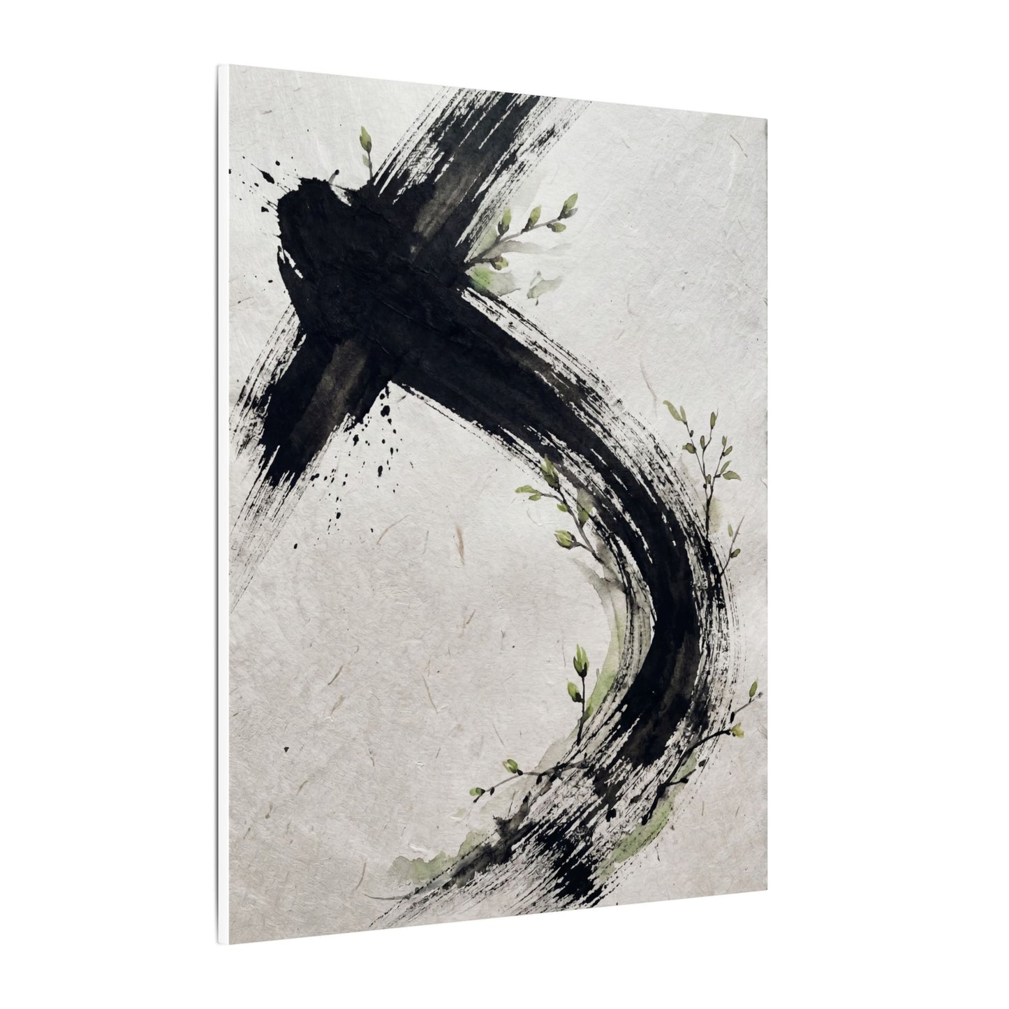 Ink Brushstroke Spring Canvas Art | Dark Japandi Sophisticated Design