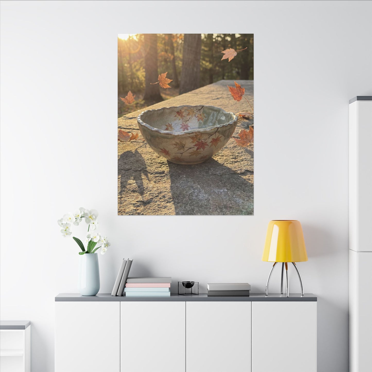 Japandi Ceramic Bowl in Golden Hour | Japanese Pattern Canvas Art