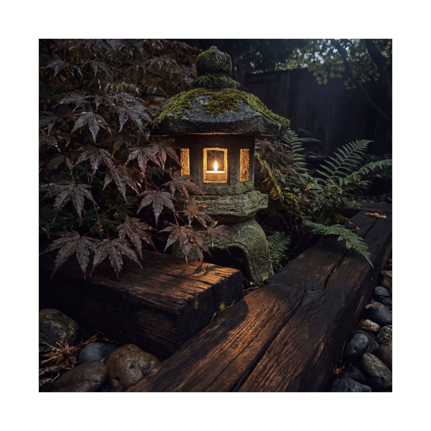 Moonlit Garden Summer Wall Art Print | Dark Japandi Sophisticated Design