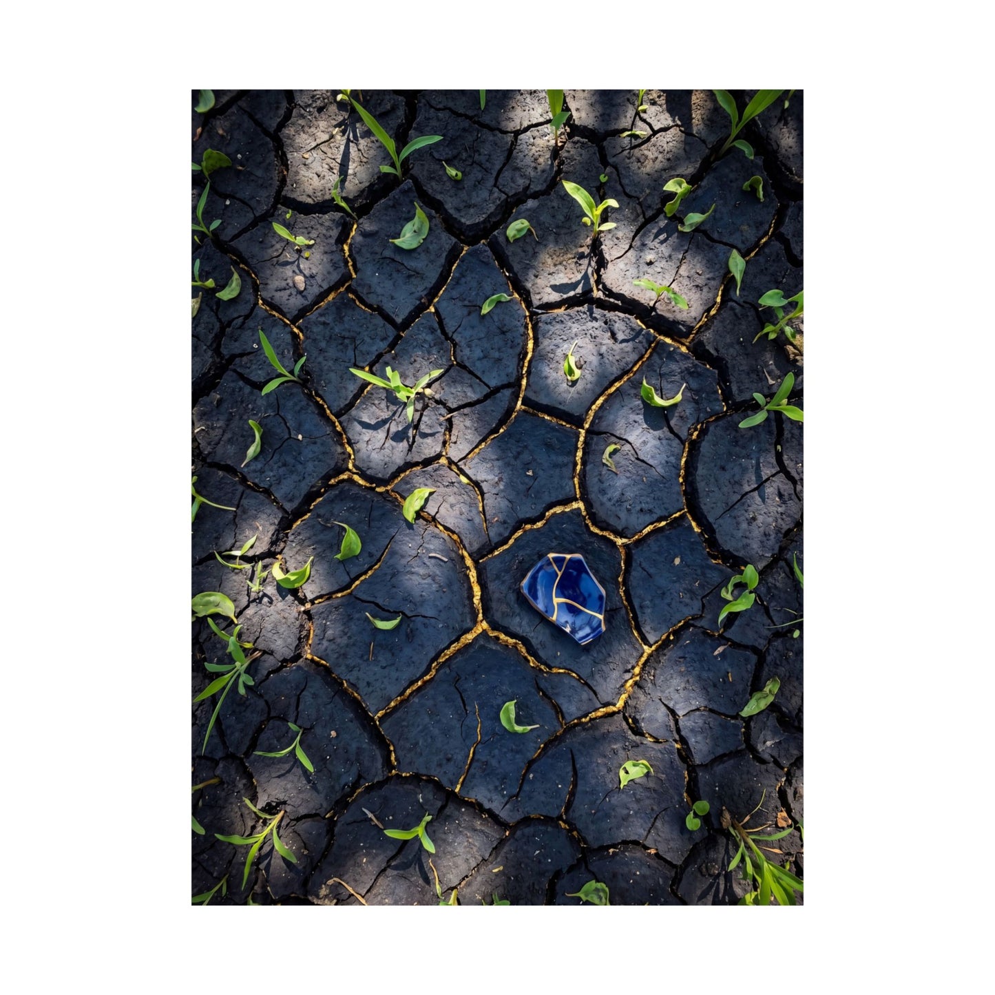 Cracked Earth Wall Art Print | Spring Dark Japandi Moody Minimal Art
