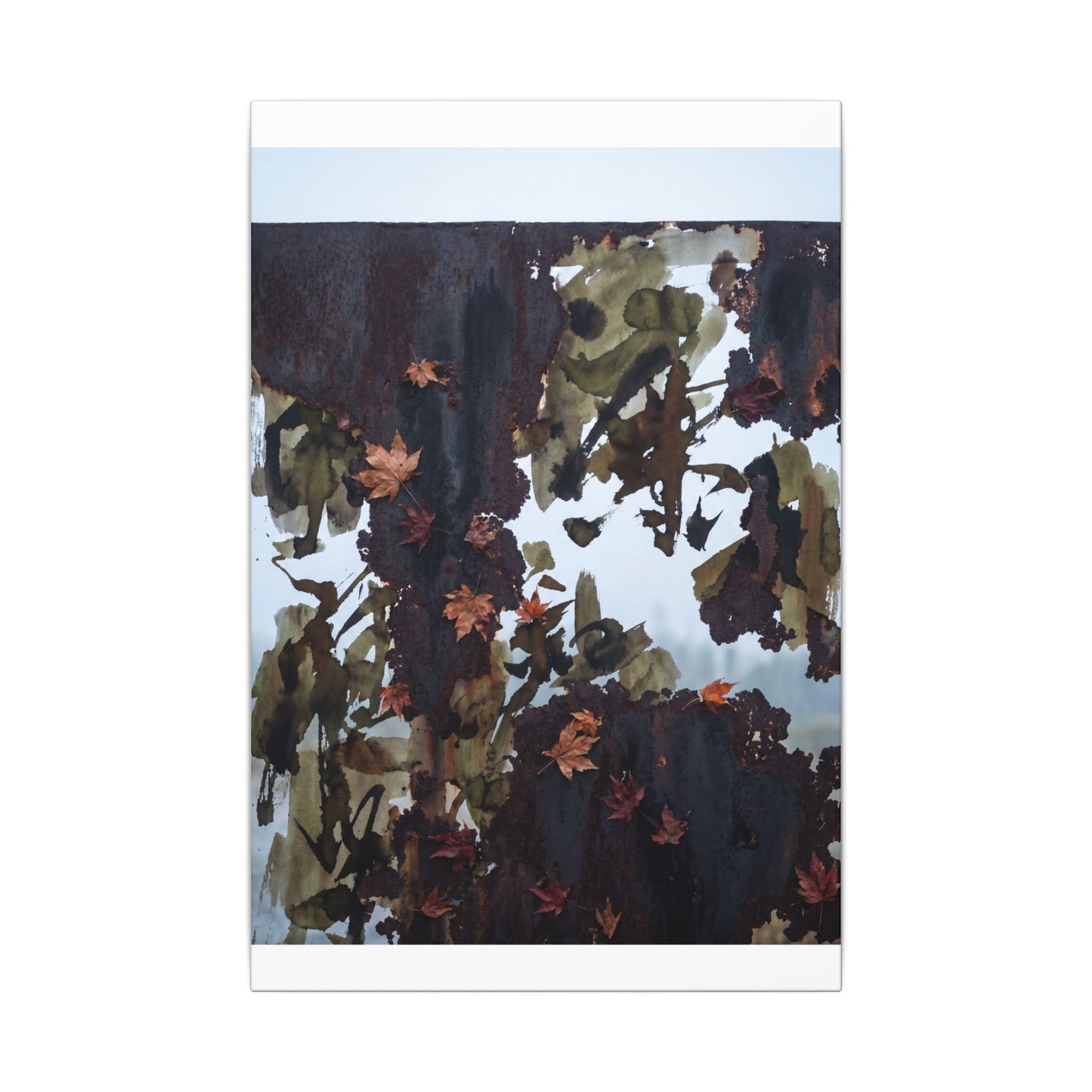 Rust Patina Charcoal Ink Canvas Art | Sophisticated Dark Japandi Art