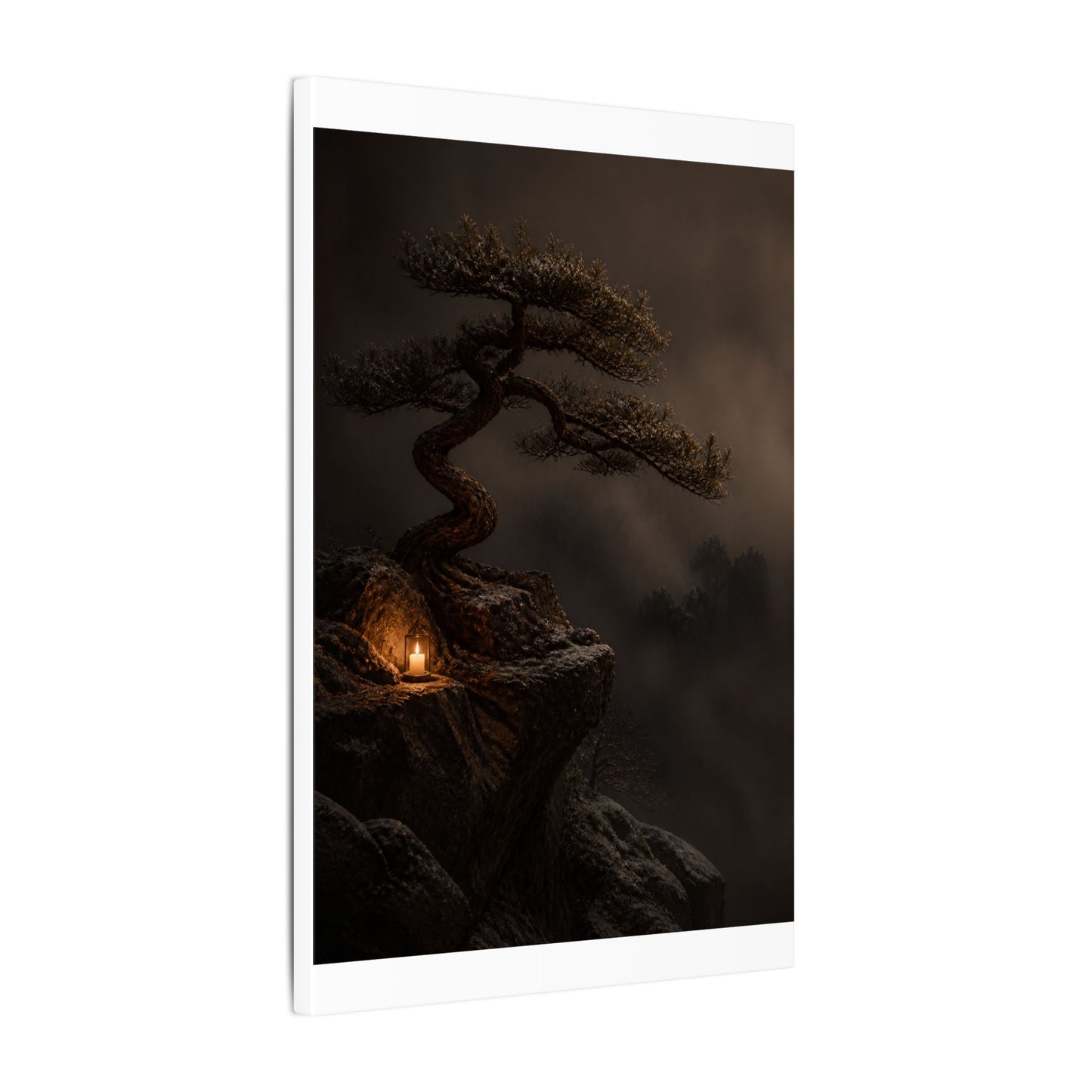 Pine Tree Shadow Zen Canvas Art | Luxurious Dark Japandi Art
