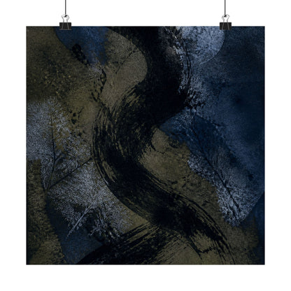 Ink Brushstroke Winter Wall Art Print | Dark Japandi Atmospheric Design