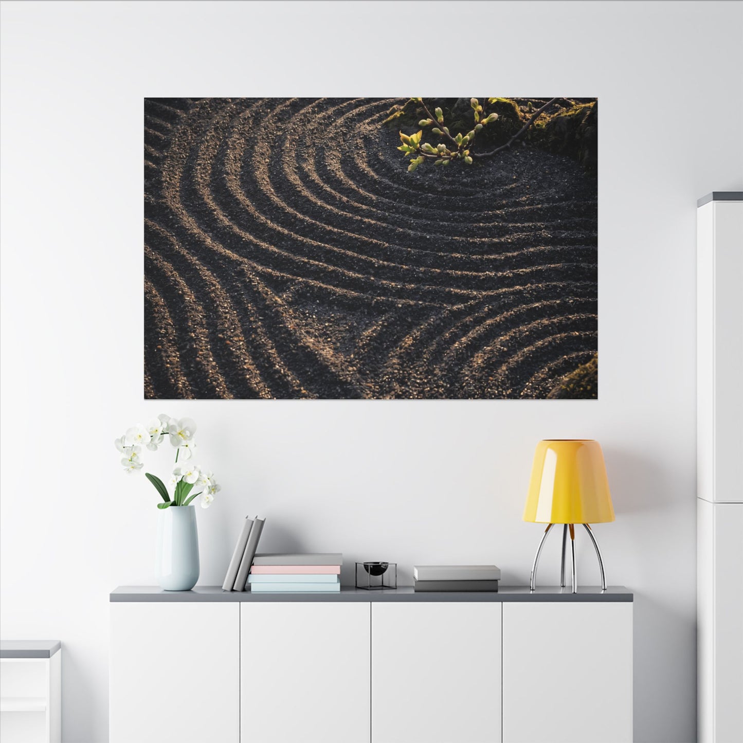 Spring Rock Garden Shadow Zen Canvas Art | Atmospheric Decor