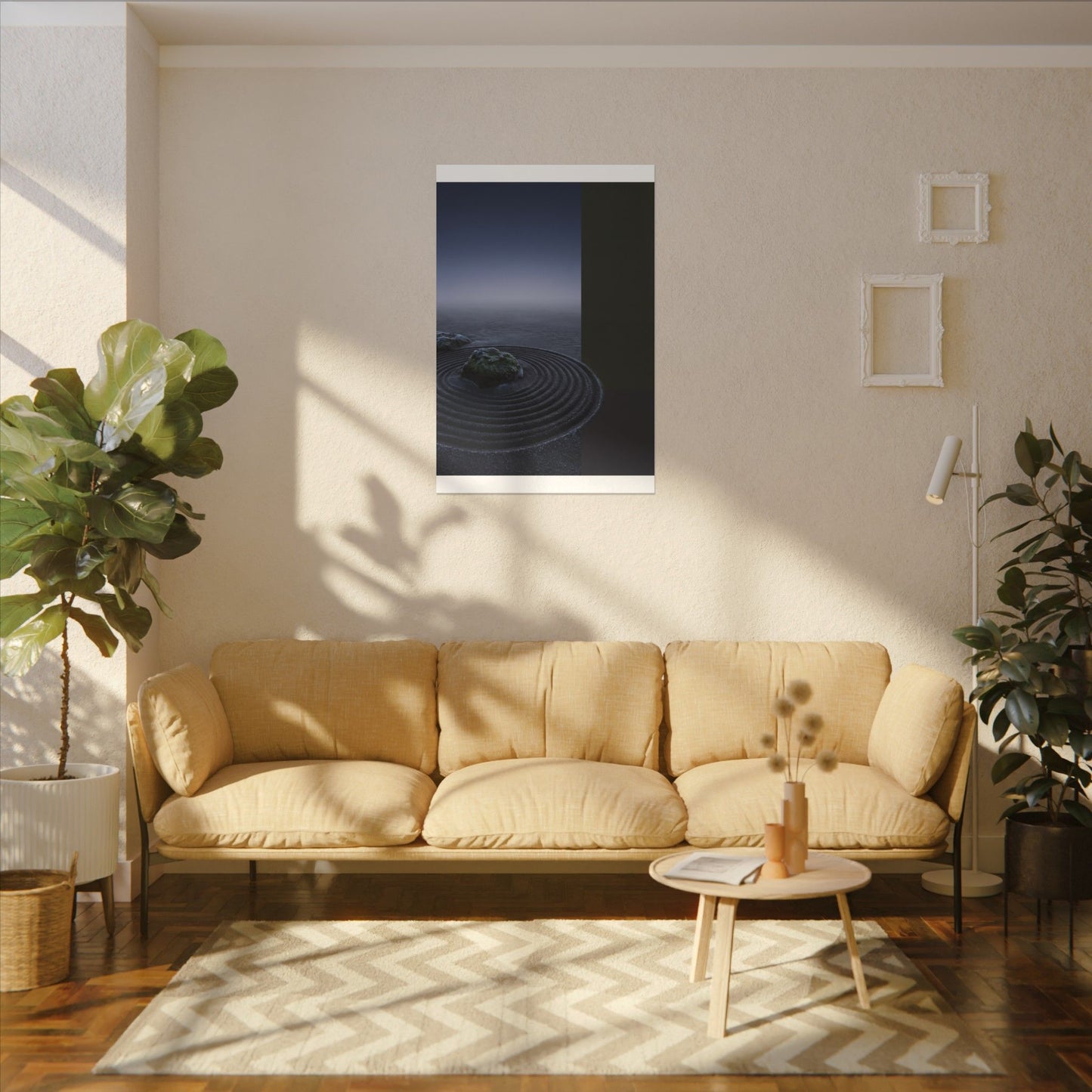 Ma Rock Garden Canvas Art - Dark Japandi Moody Minimal