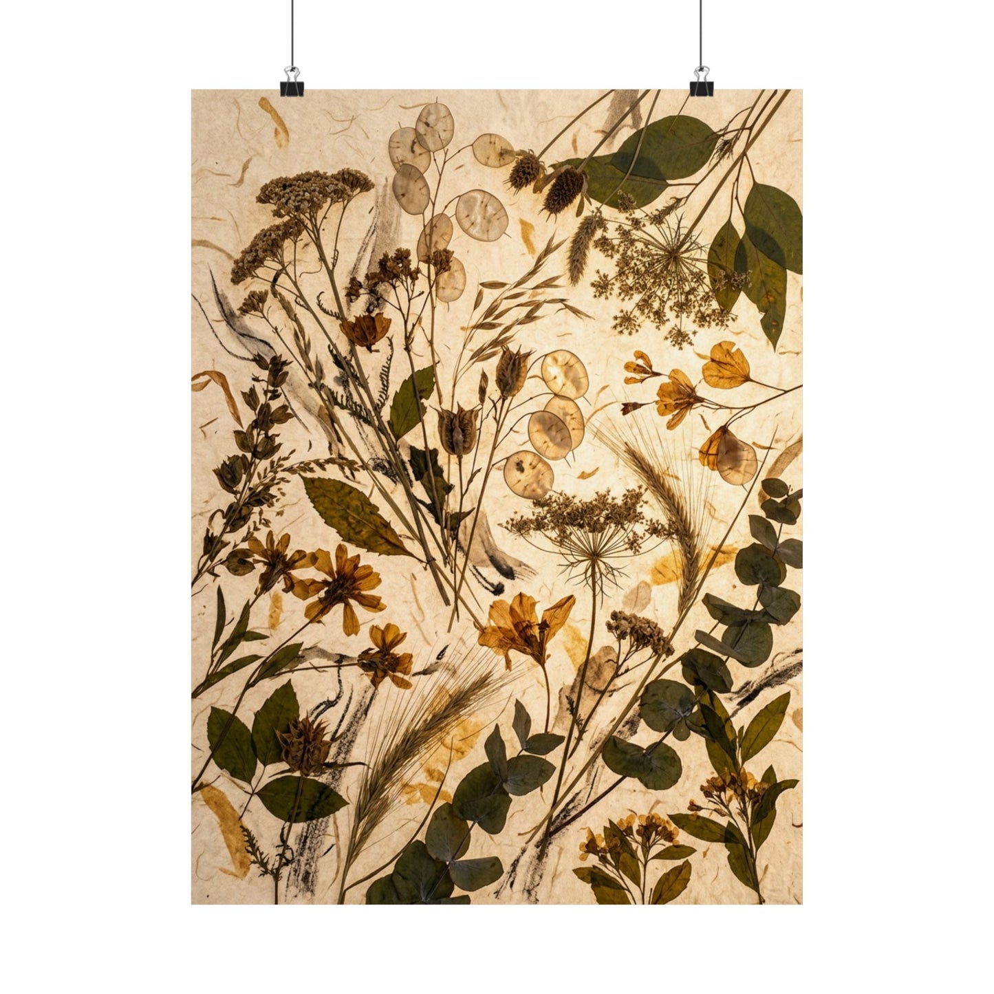 Dried Flowers Japanese Pattern Wall Art Print | Cozy Japandi Art