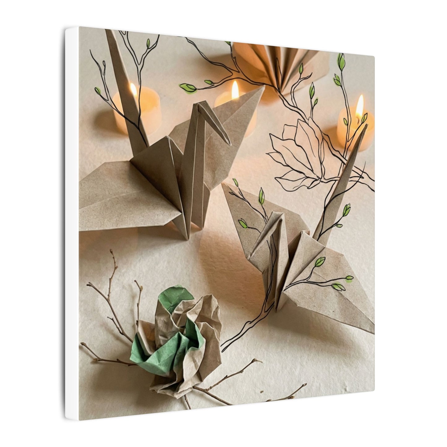 Paper Fold Spring Canvas Art | Japandi Earthy Design