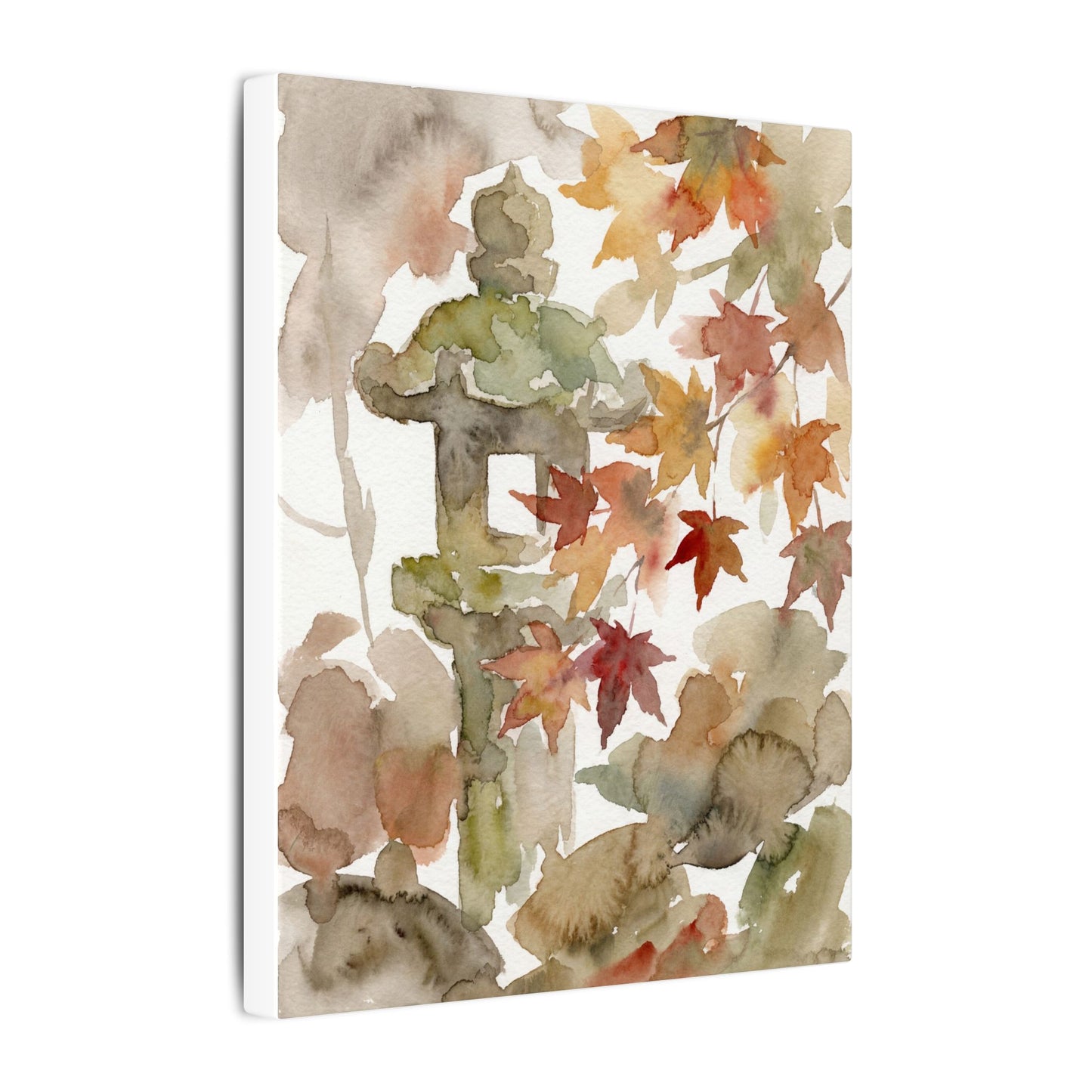 Stone Lantern Watercolor Canvas Art | Earthy Japandi Art