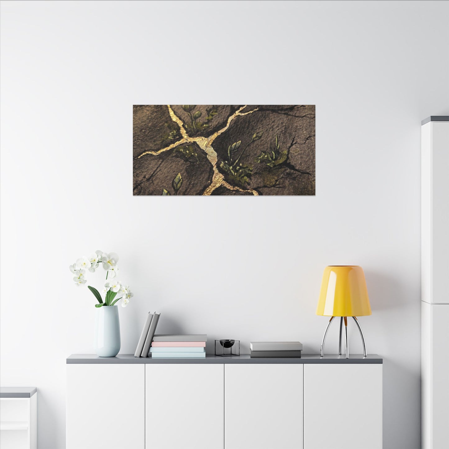 Spring Cracked Earth Charcoal Ink Canvas Art | Luxurious Decor