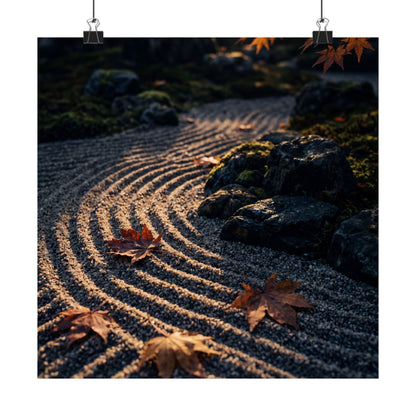 Rock Garden Autumn Wall Art Print | Dark Japandi Atmospheric Design