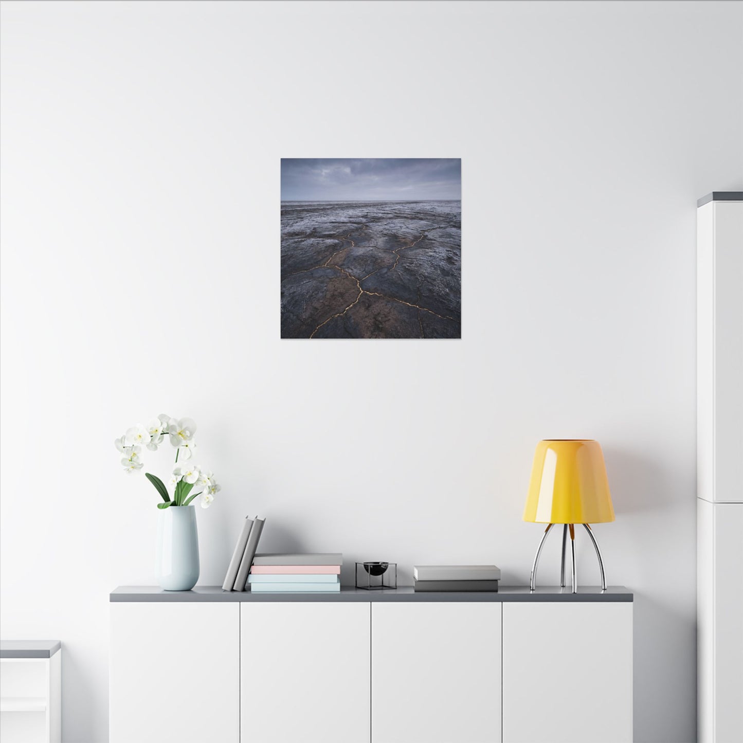 Dark Japandi Cracked Earth in Overcast | Dark Texture Canvas Art