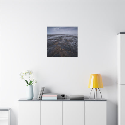 Dark Japandi Cracked Earth in Overcast | Dark Texture Canvas Art