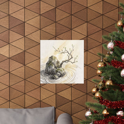 Zen Rock Garden in Golden Hour | Sumi E Wall Art Print