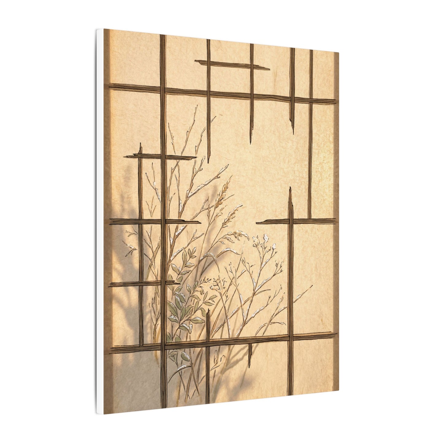 Shoji Screen Canvas Art | Winter Japandi Minimal Line Art