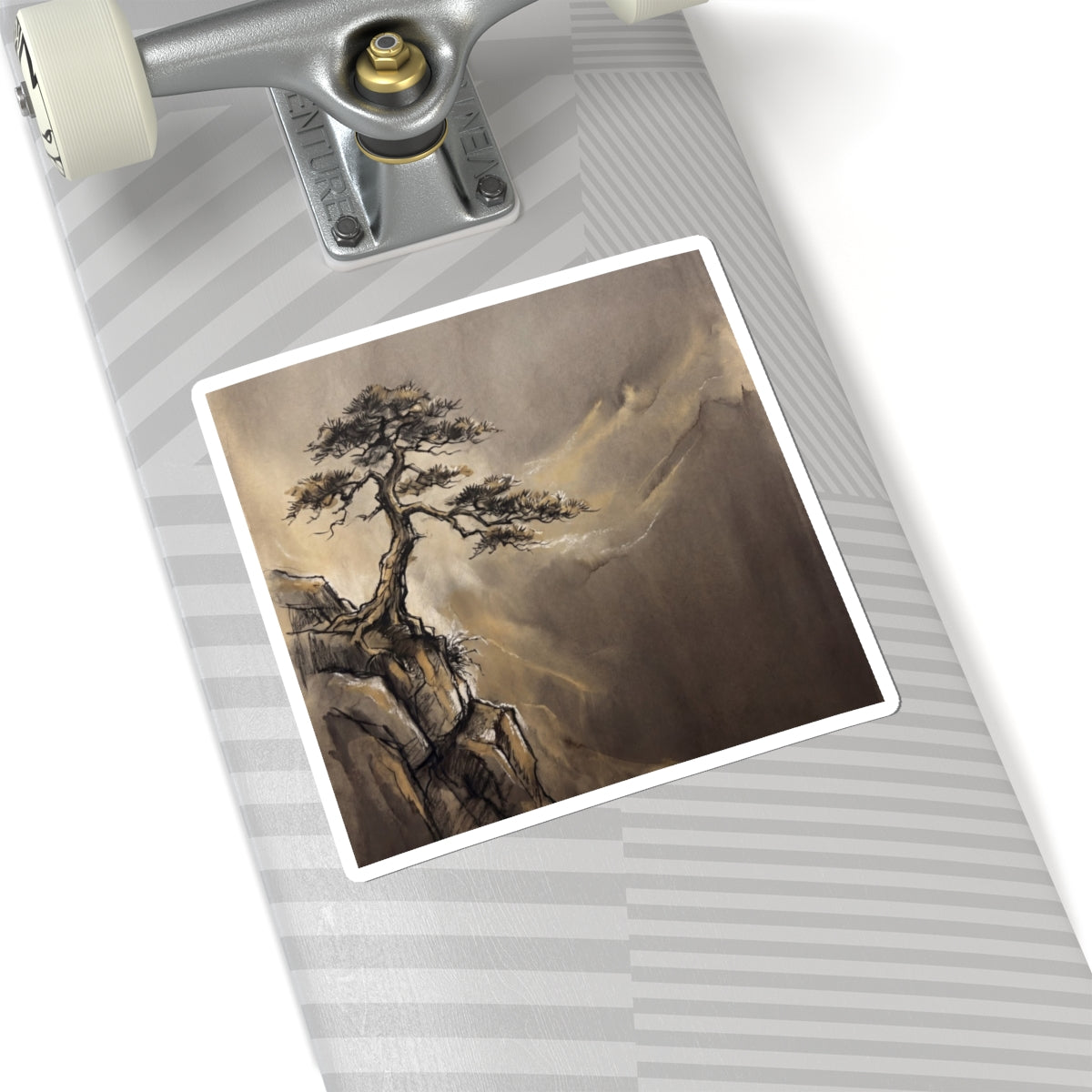 Pine Tree Sticker | Winter Dark Japandi Charcoal Ink Art Art Print