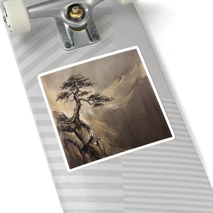 Pine Tree Sticker | Winter Dark Japandi Charcoal Ink Art Art Print