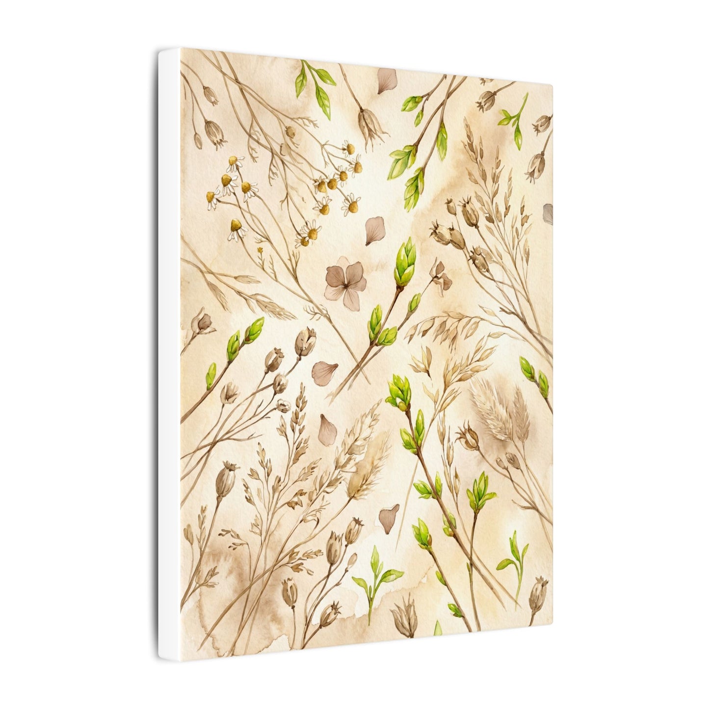 Spring Dried Flowers Watercolor Canvas Art | Earthy Decor