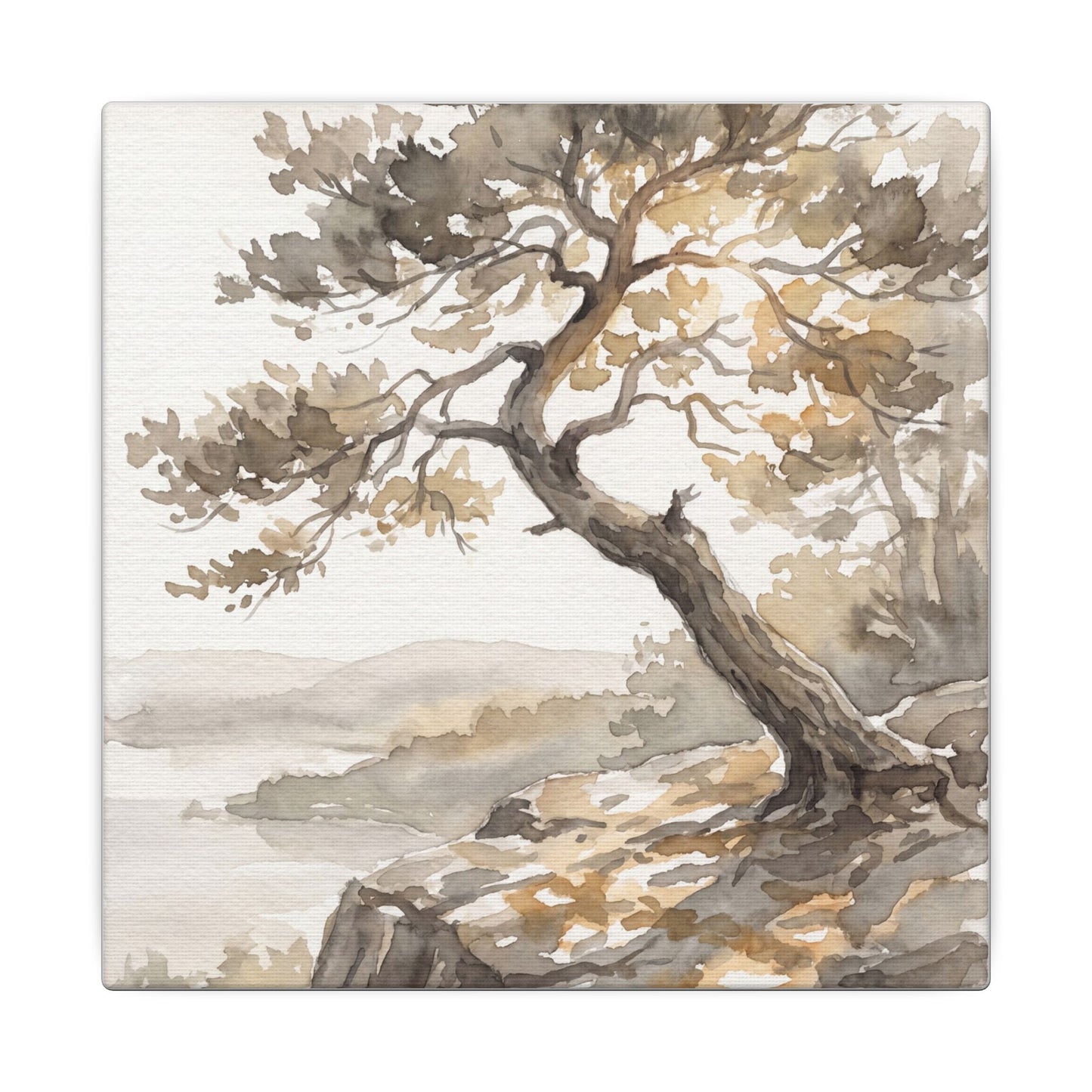 Pine Tree Watercolor Canvas Art | Elegant Japandi Art