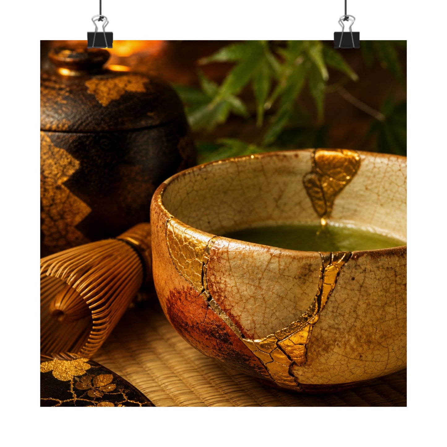 Tea Ceremony Crackle Gold Wall Art Print | Healing Kintsugi Art