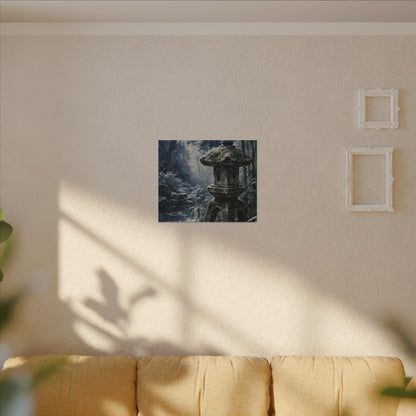 Zen Stone Lantern in Dappled | Sumi E Canvas Art
