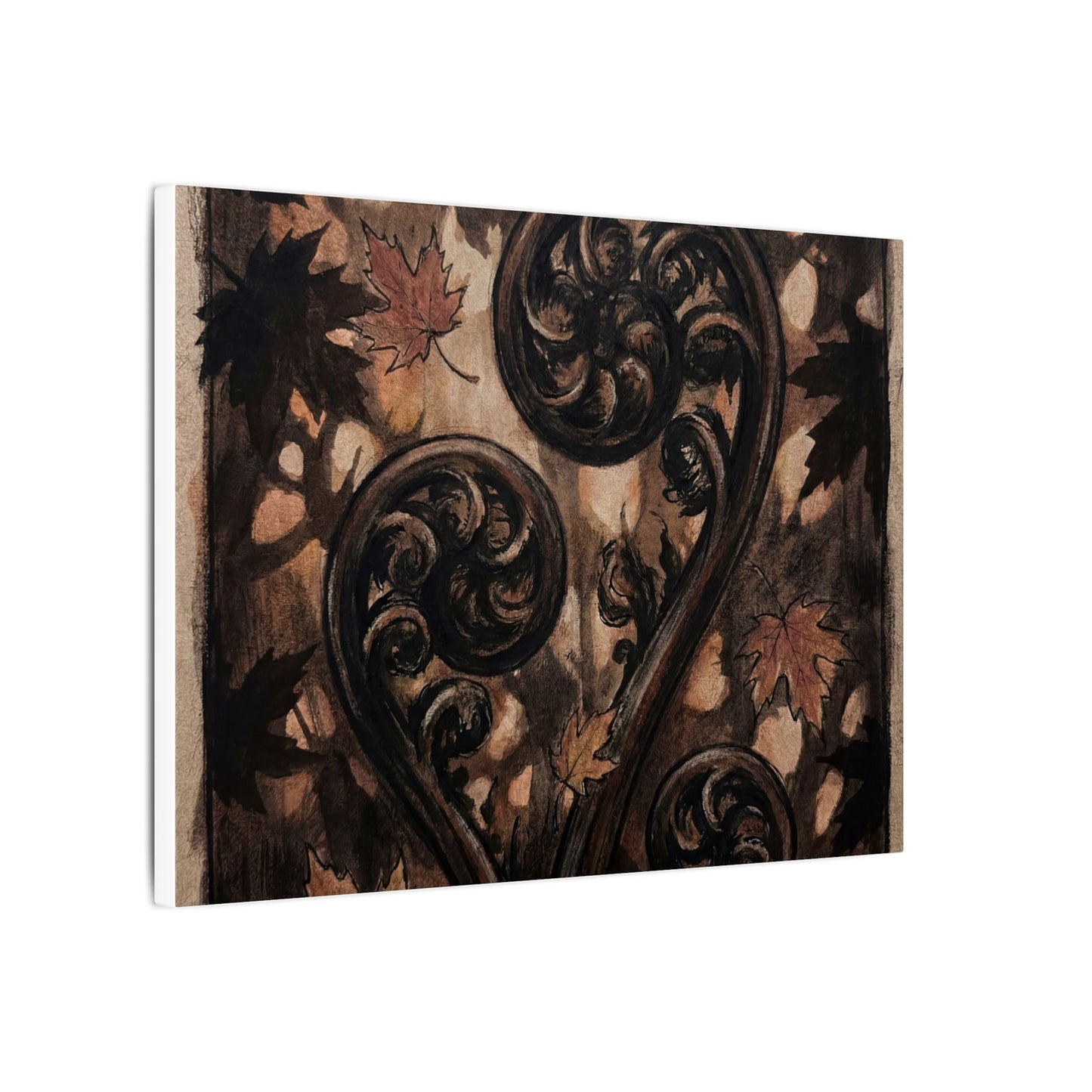 Mono No Aware Fern Unfurling Canvas Art - Dark Japandi Charcoal Ink