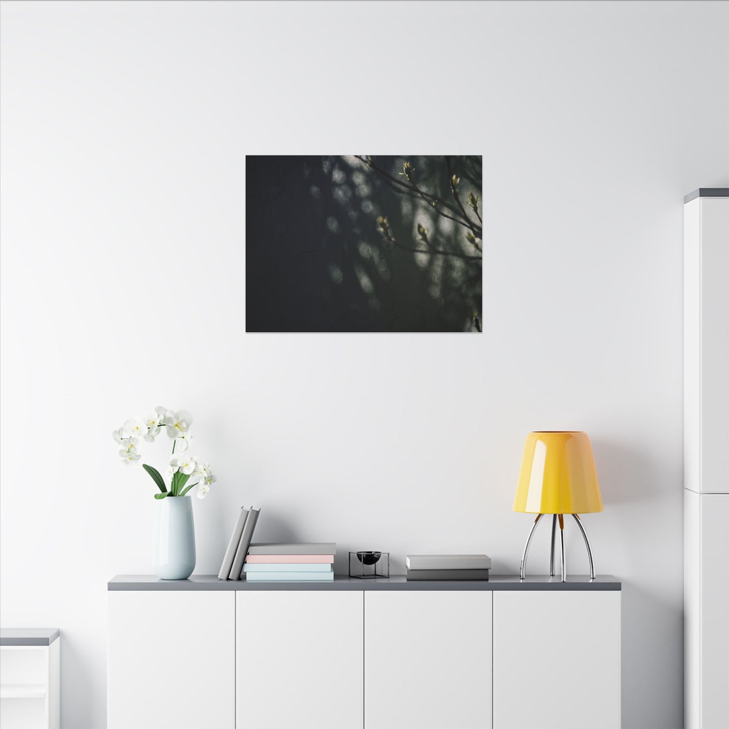 Dark Japandi Shoji Screen in Dappled | Moody Minimal Canvas Art