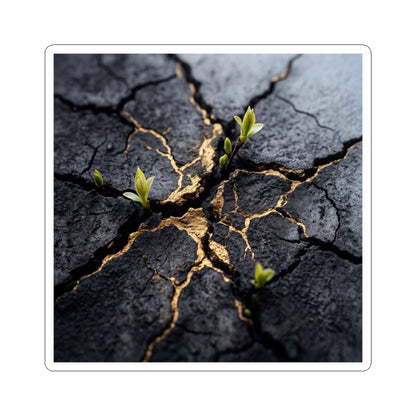Dark Japandi Cracked Earth in Dawn | Charcoal Ink Sticker