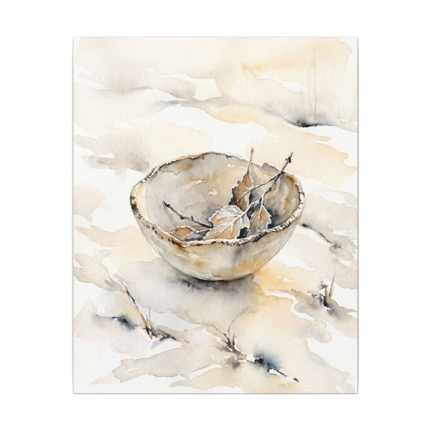 Ceramic Bowl Canvas Art | Winter Japandi Watercolor Art