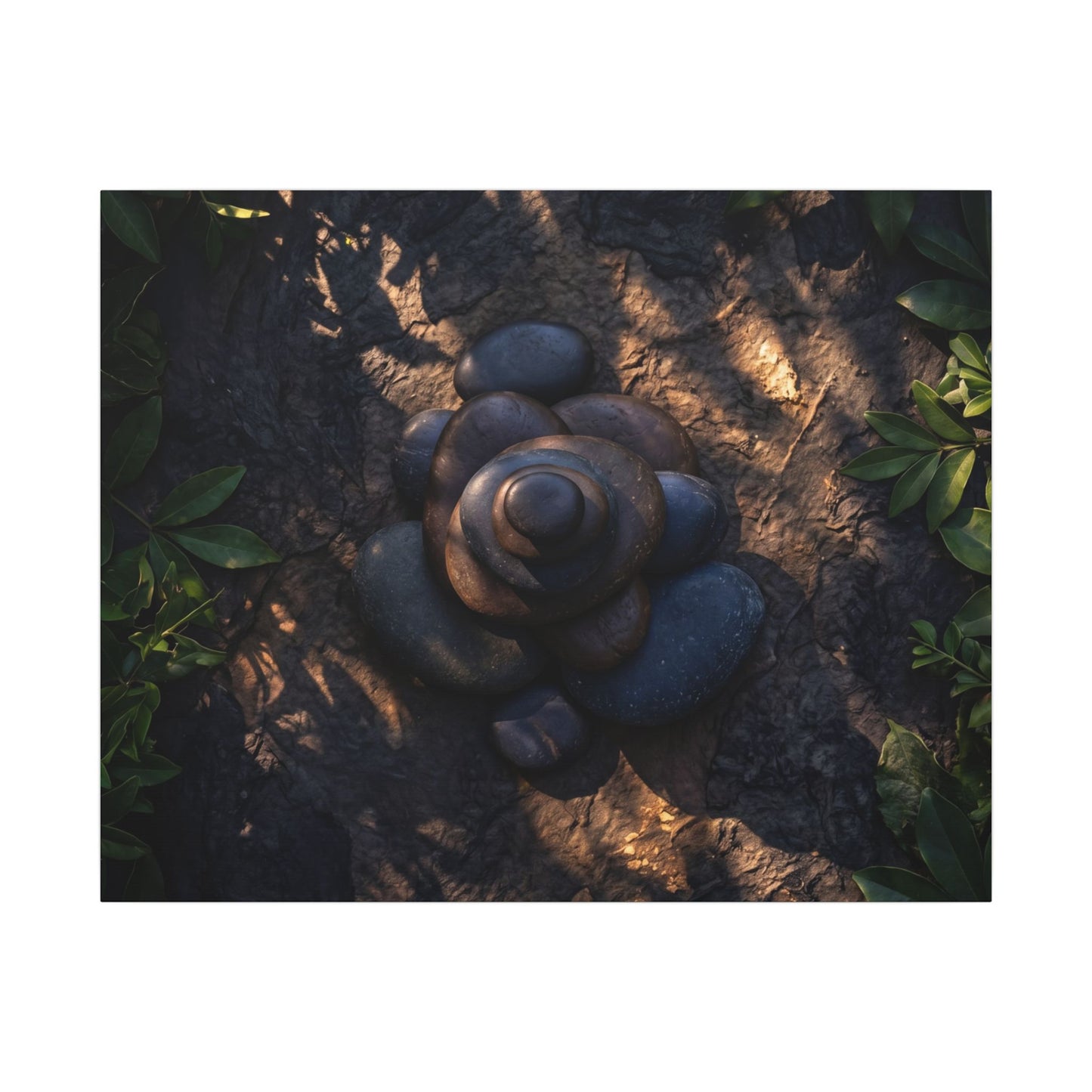 Ma River Stones Canvas Art - Dark Japandi Dark Texture