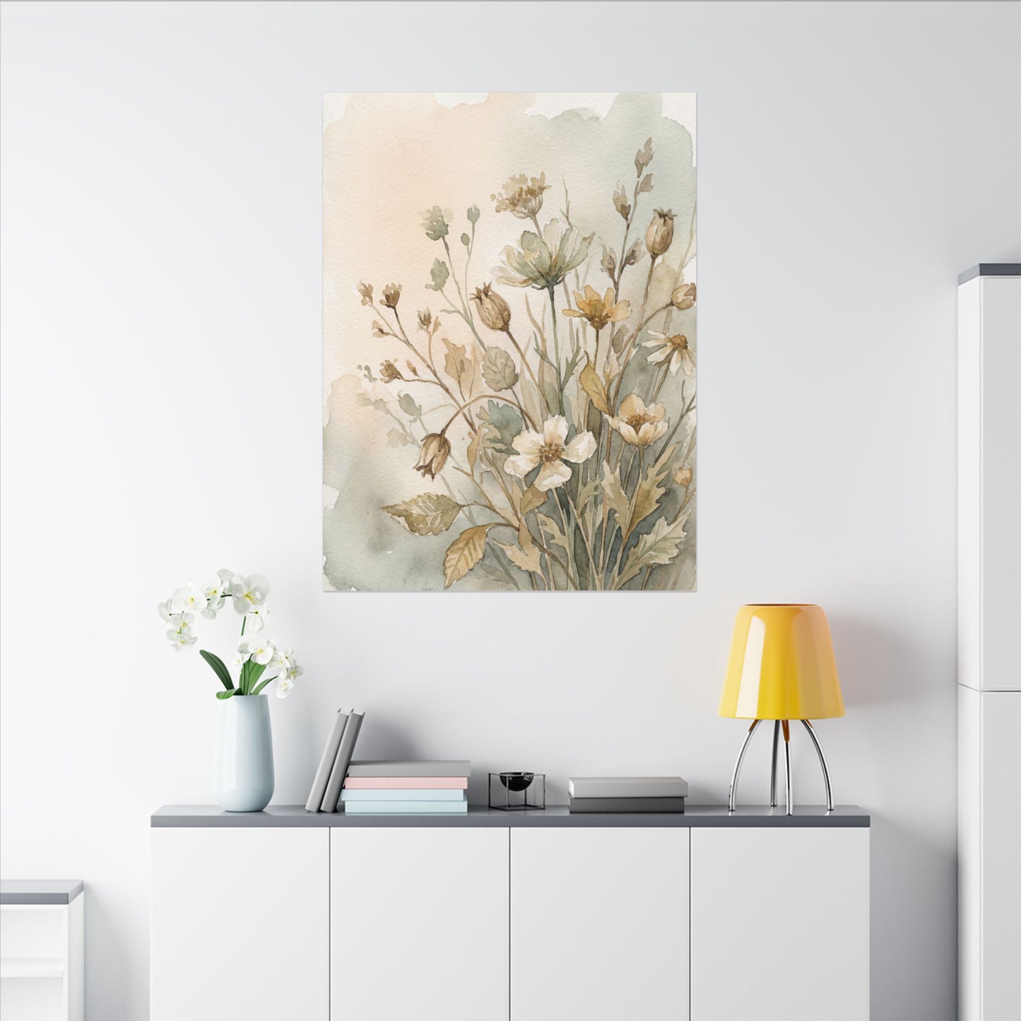 Summer Dried Flowers Watercolor Canvas Art | Elegant Decor