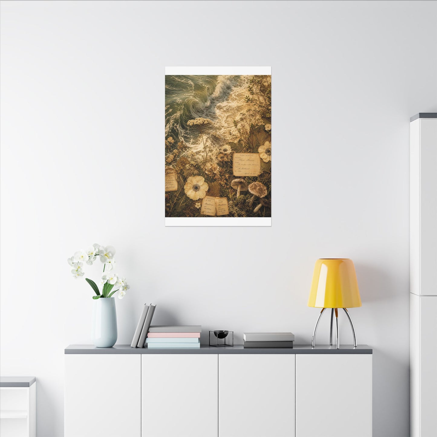 Spring Ocean Wave Herbarium Canvas Art | Nostalgic Decor