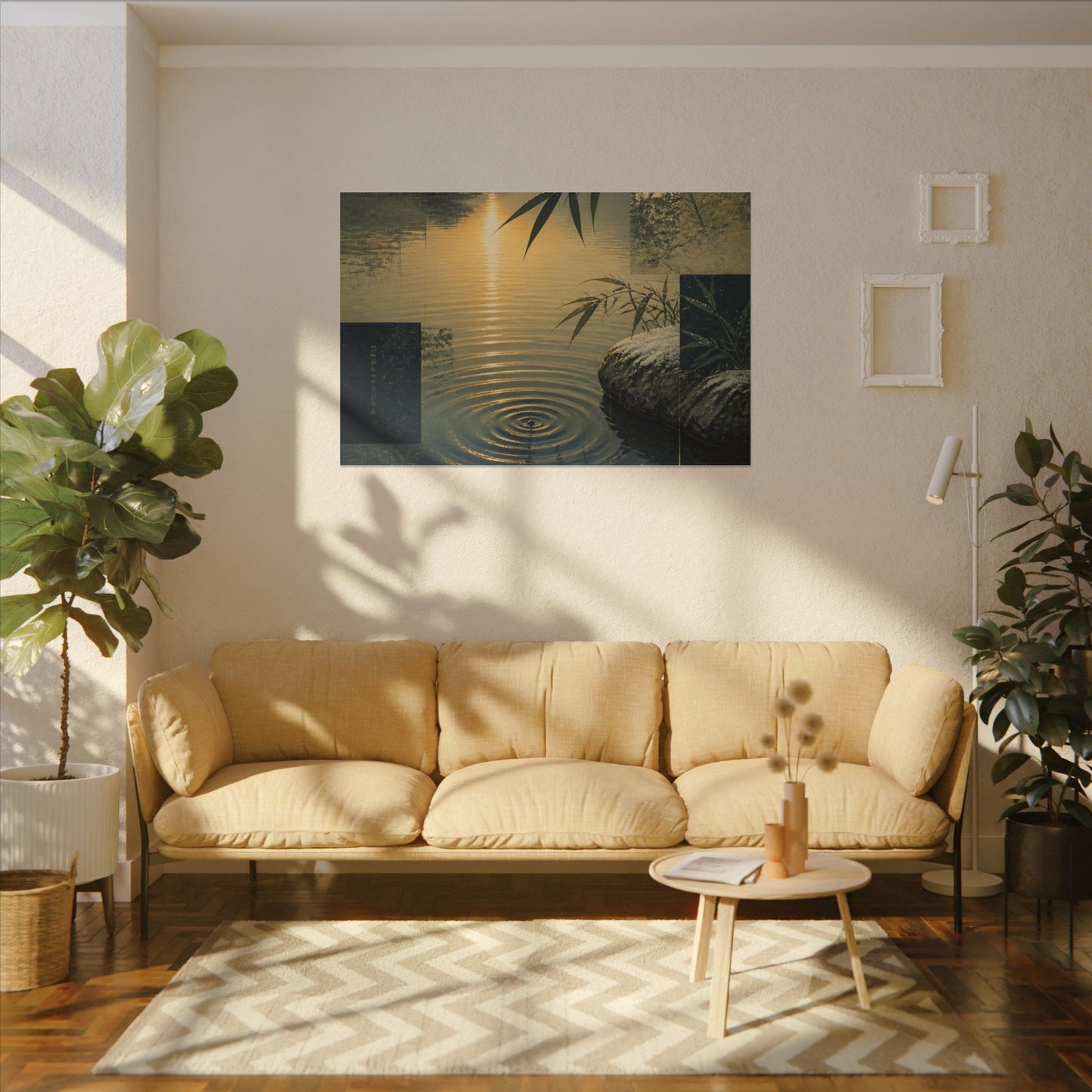 Zen Water Ripple in Golden Hour | Ukiyo E Inspired Canvas Art