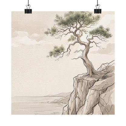 Neutral Pine Tree Wall Art Print - Minimal Line Japandi