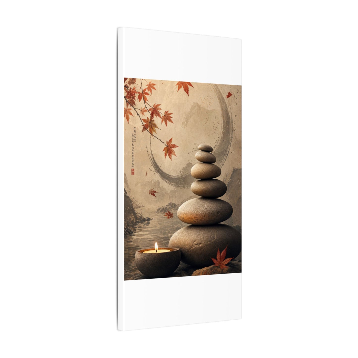 Japandi River Stones in Candlelight | Japanese Pattern Canvas Art