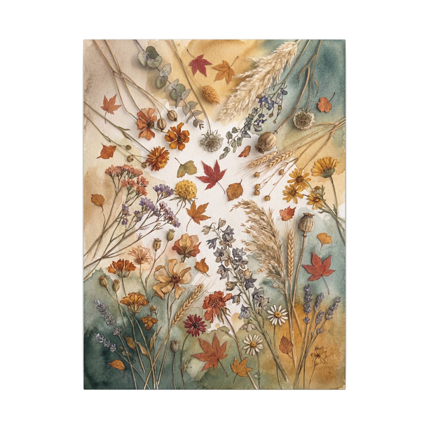Dried Flowers Canvas Art | Autumn Japandi Watercolor Art