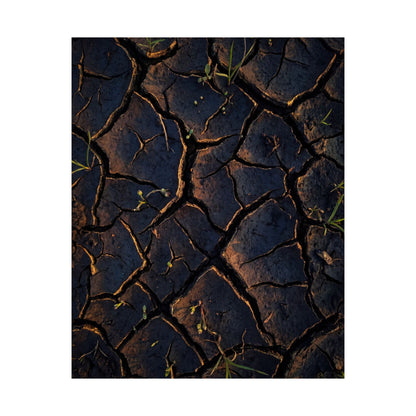Cracked Earth Moody Minimal Wall Art Print | Sophisticated Dark Japandi Art