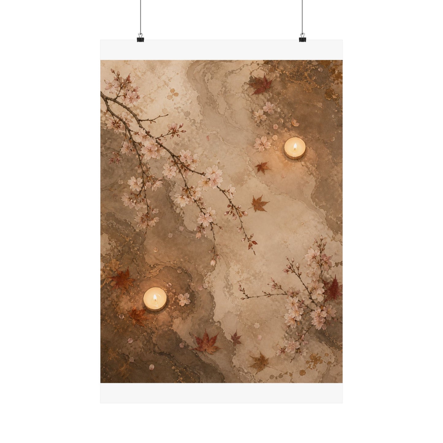Cherry Blossom Autumn Wall Art Print | Japandi Cozy Design