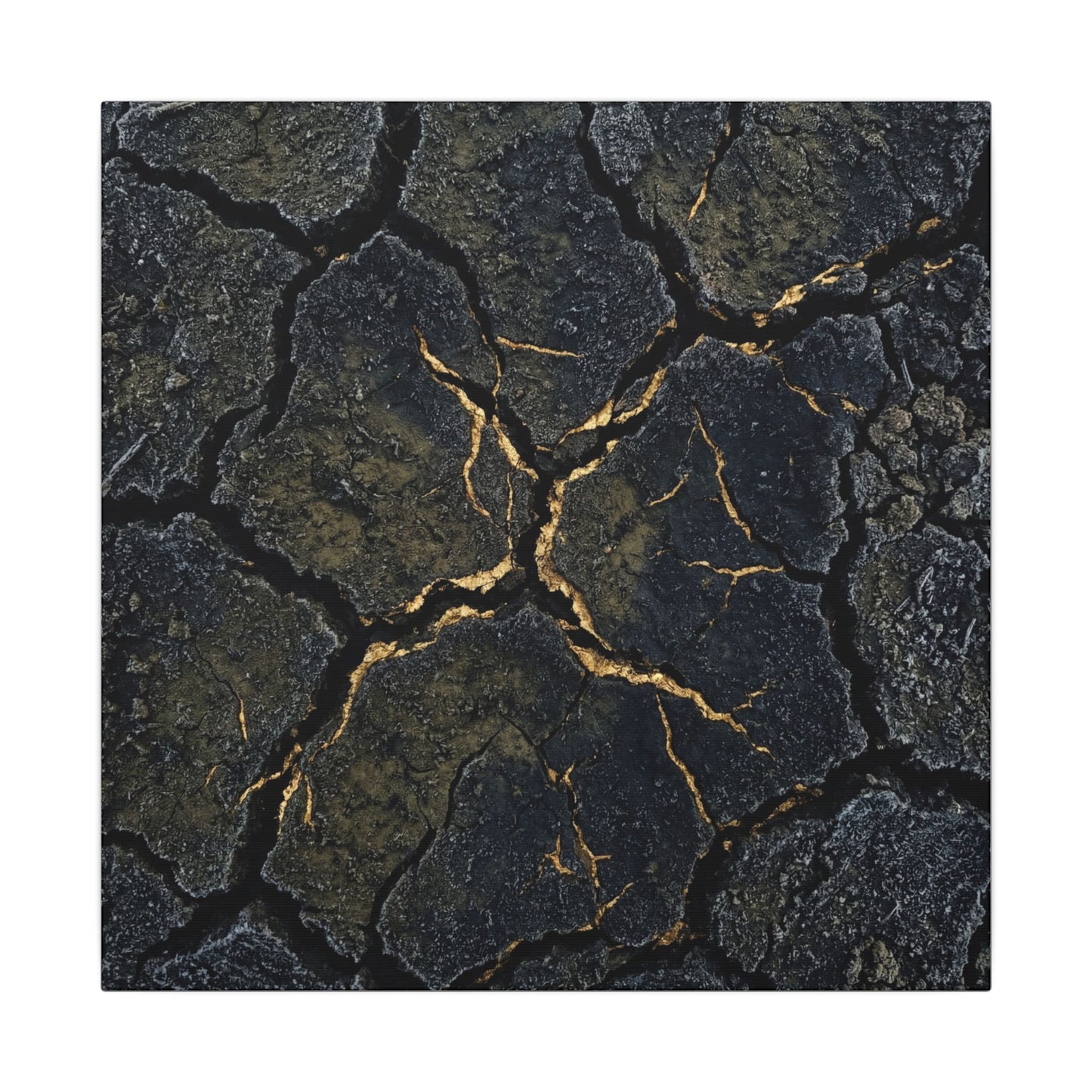 Overcast Cracked Earth Canvas Art - Dark Japandi Ma
