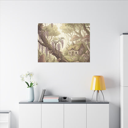 Summer Wisteria Mushroom Illustration Canvas Art | Enchanting Decor