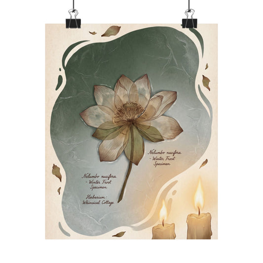 Cottagecore Lotus Flower in Candlelight | Herbarium Wall Art Print Art Print