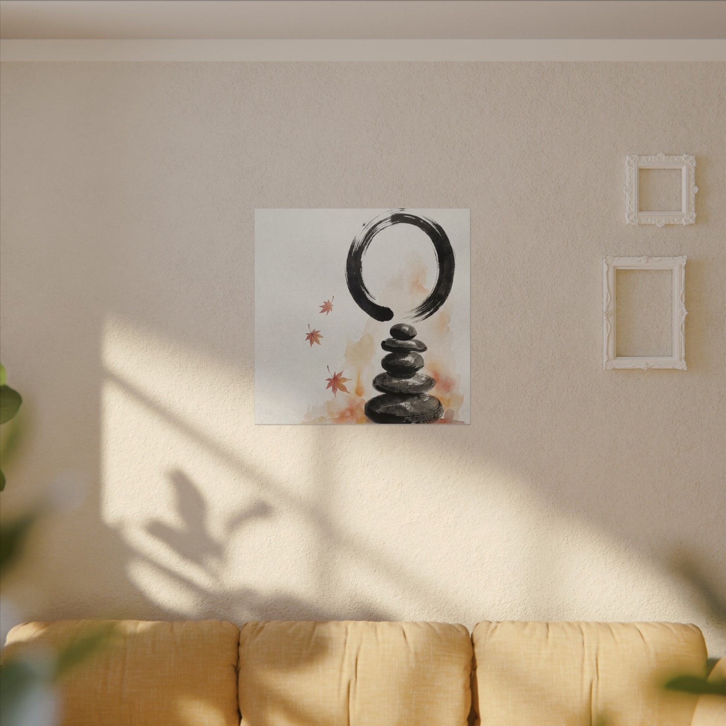 River Stones Canvas Art | Autumn Zen Enso Art