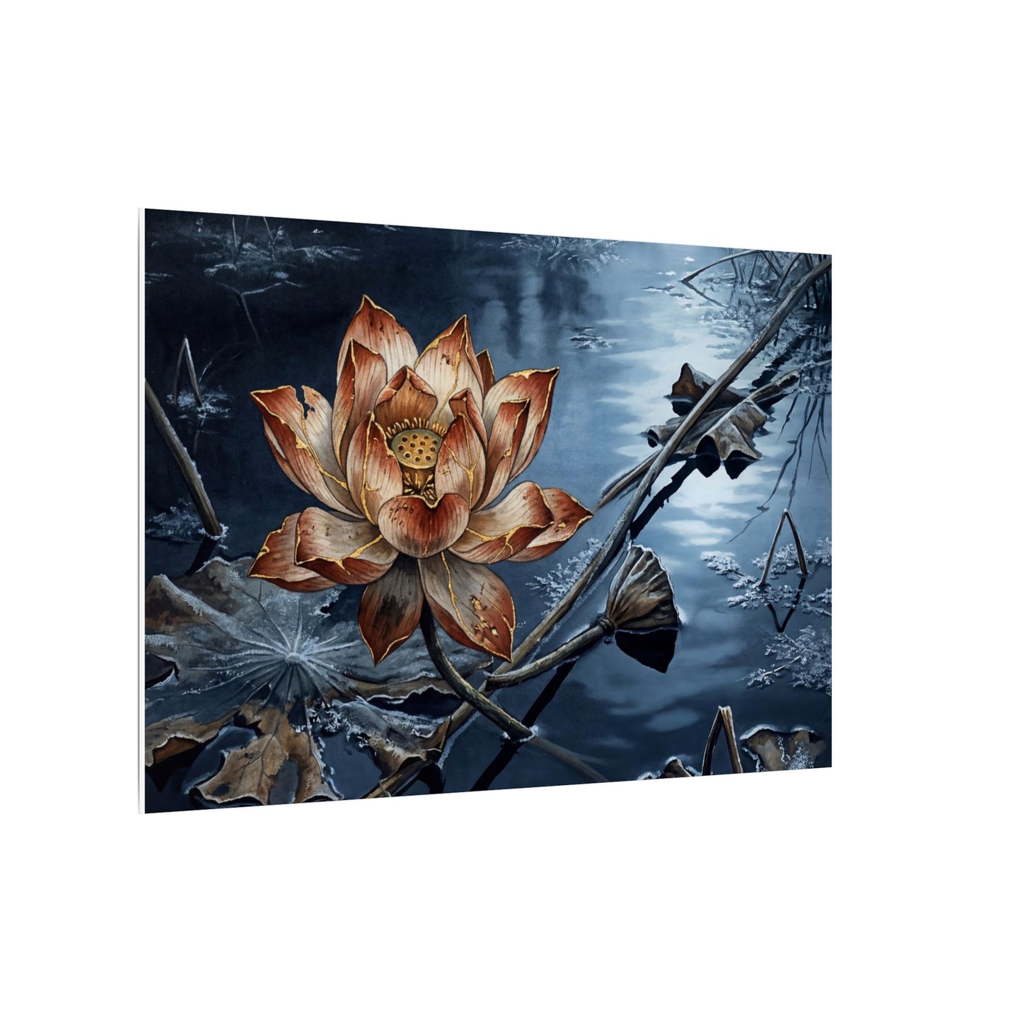 Winter Lotus Flower Broken Beauty Canvas Art | Healing Decor