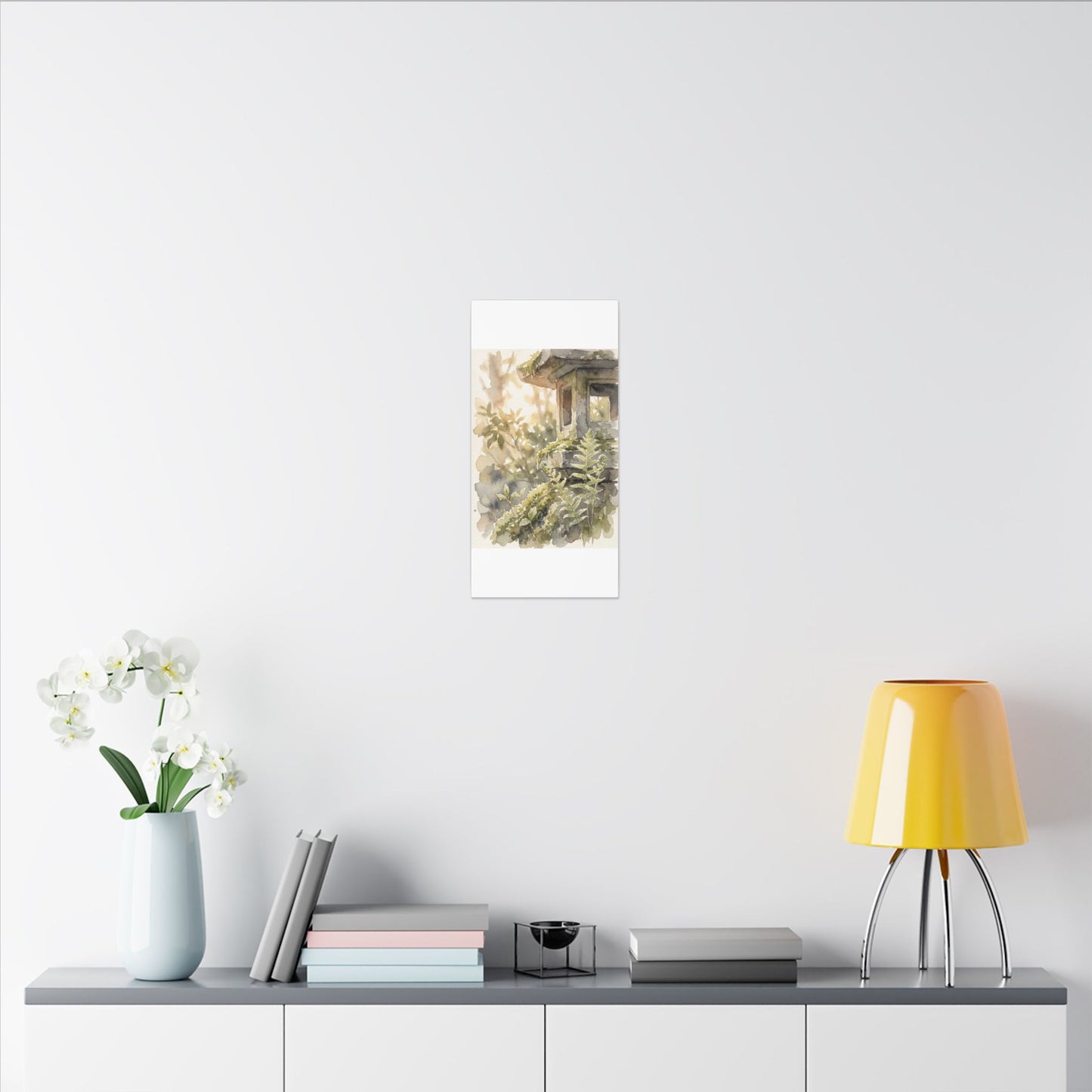 Earthy Stone Lantern Canvas Art - Watercolor Japandi