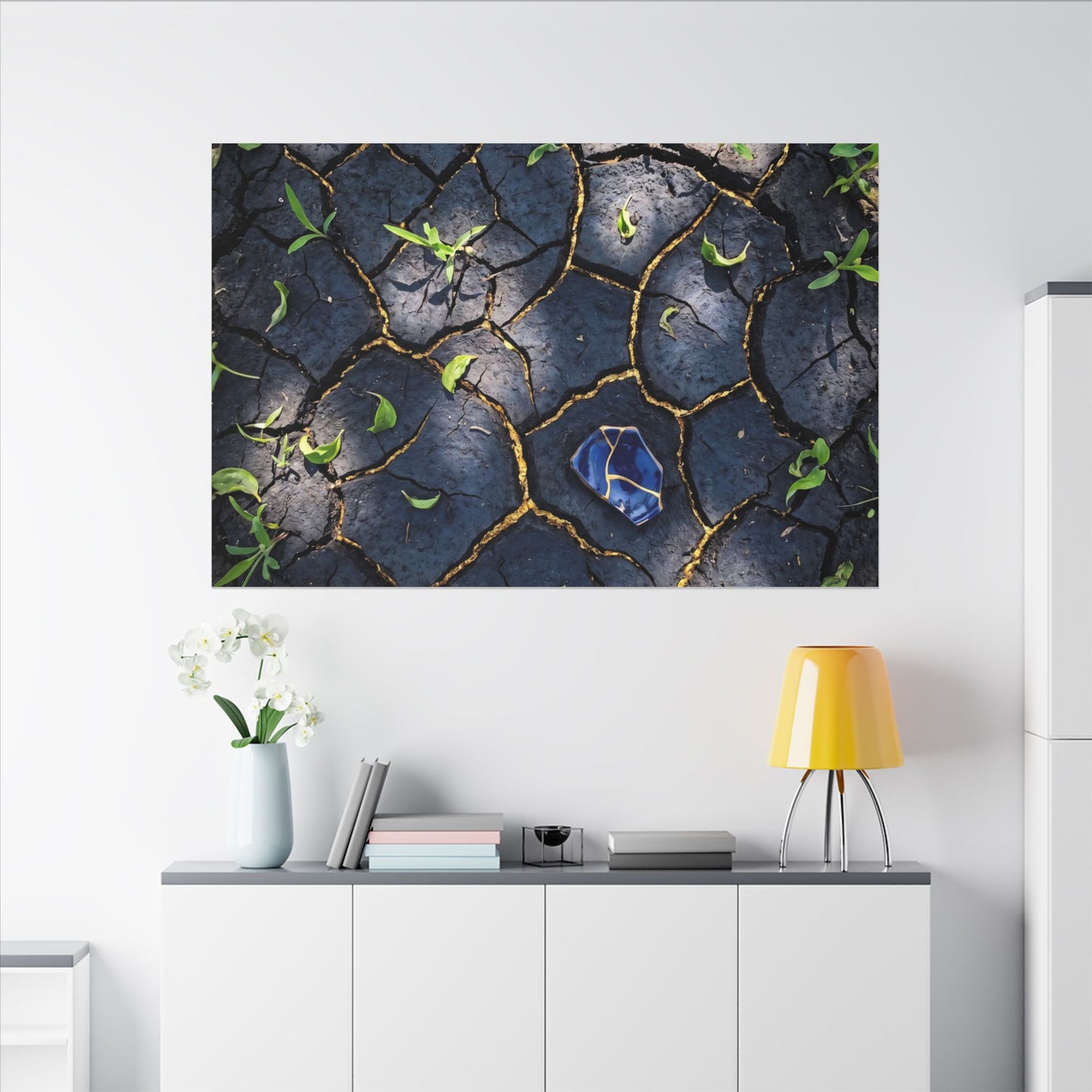 Cracked Earth Canvas Art | Spring Dark Japandi Moody Minimal Art