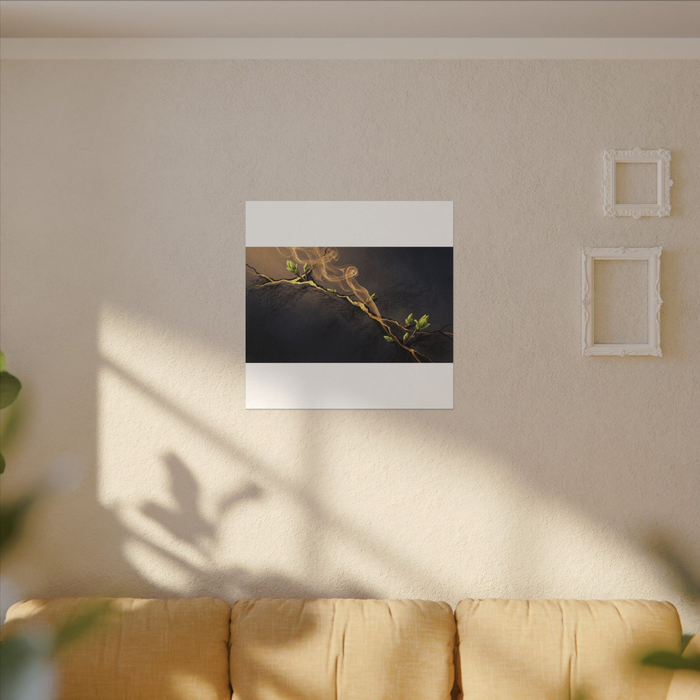 Spring Incense Smoke Gold Vein Canvas Art | Healing Decor